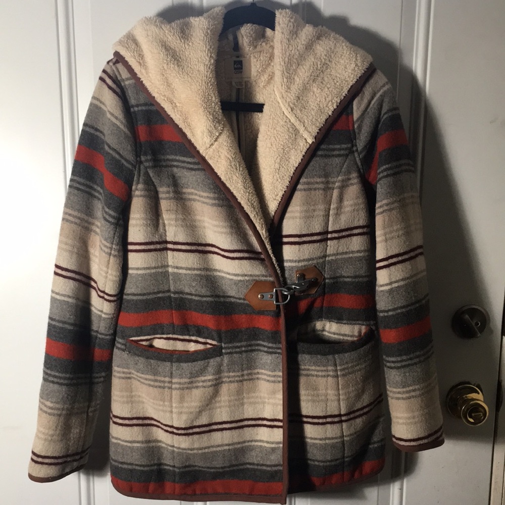 QSW Quicksilver Collection hooded striped half zip 50% wool jacket size Small